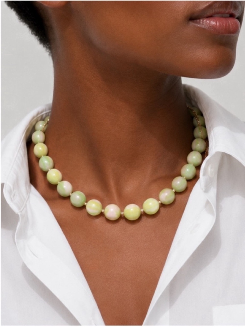New! Celery Green Pink Marbled Beaded Dopamine Necklace NWOT 5057